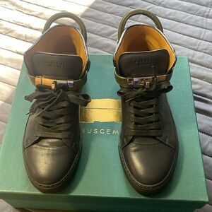 Buscemi Men 100MM Charcoal/Olive/Black Leather High Top Sneaker US 8.5 EU 41